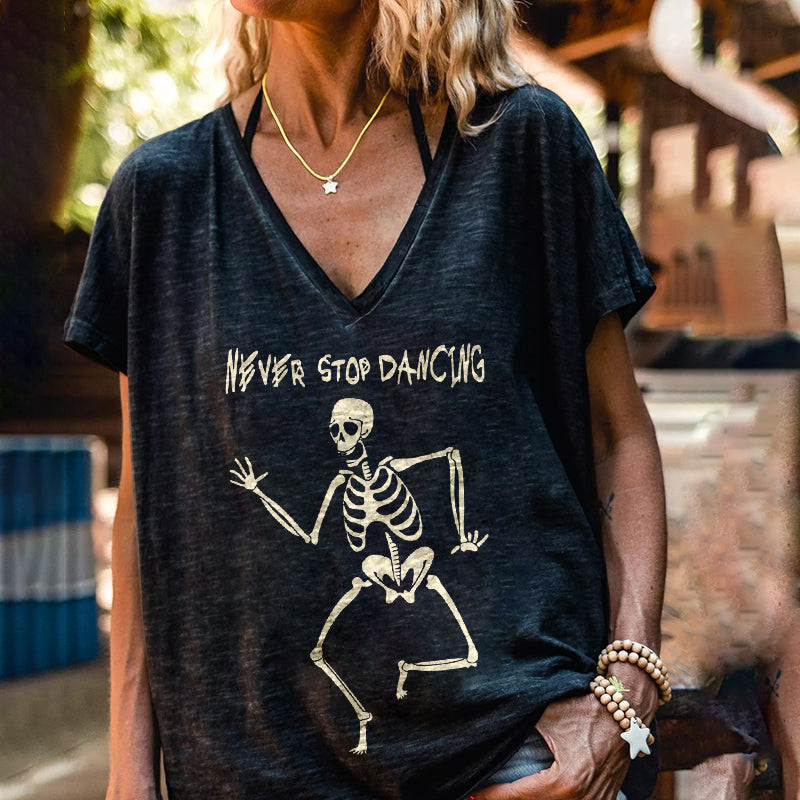 Never Stop Dancing Skeleton Dancer Simple Graphic Tees