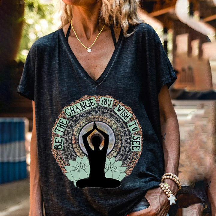 Be The Change You Wish To See Yoga Lady Graphic Tees